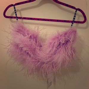Purple Marabou Feather Bandeau Top